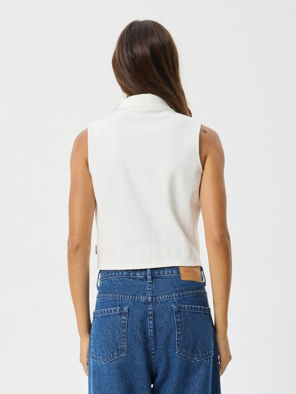 Afends Sleeveless Collared Button-Front Knit Top - White Organic Brand New - Picture 4 of 7
